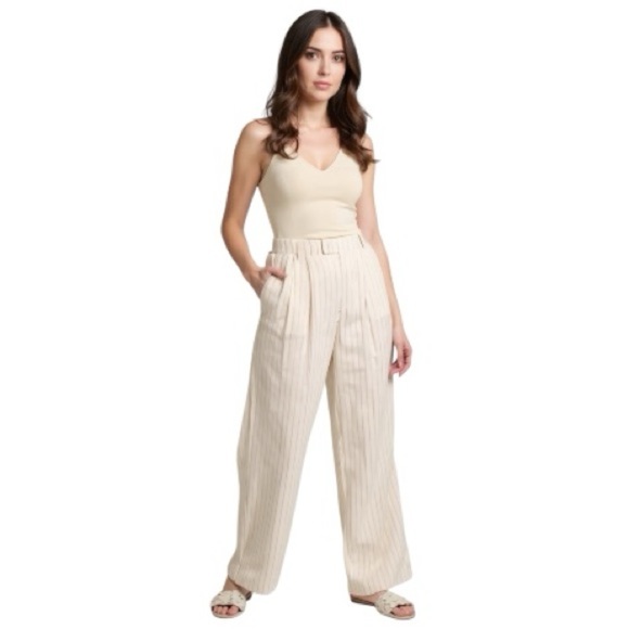 A NEW DAY linen blend wide leg pin striped pants ivory trousers womens size 4 - Picture 1 of 12